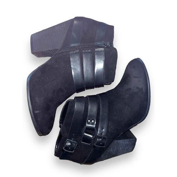 Carlos Santana Boots Womens 7.5M Hollie Side Zip Buckle Ankle Bootie Black Heels - Picture 5 of 9